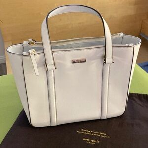 Kate Spade Off White/Light Cream Leather Top-Handle Handbag with Gold Hardware